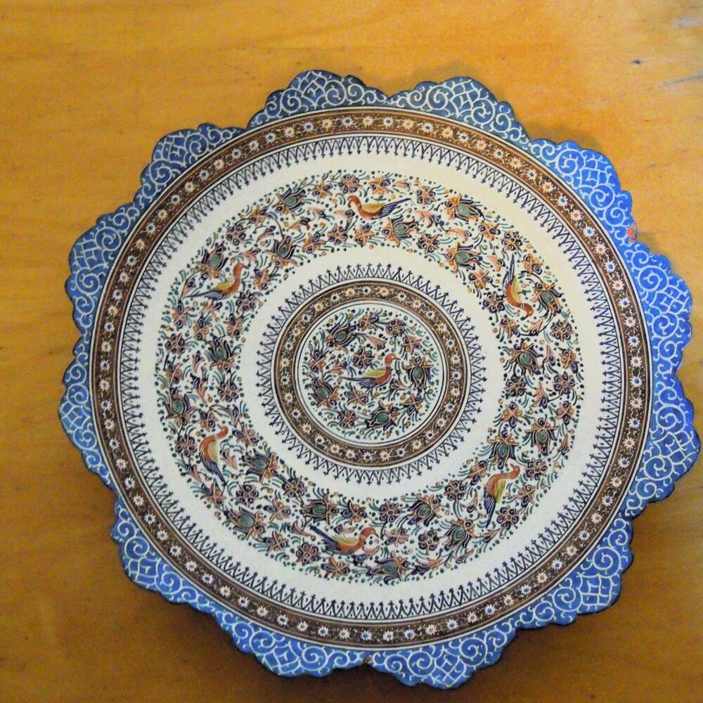 Middle Eastern Minakari Painted Handmade Copper Enamel Plate Dish Wall Plaque
